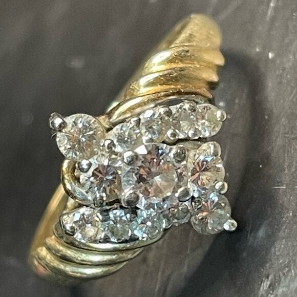 14K Solid Yellow Gold and Diamond Ring - Picture 1 of 5